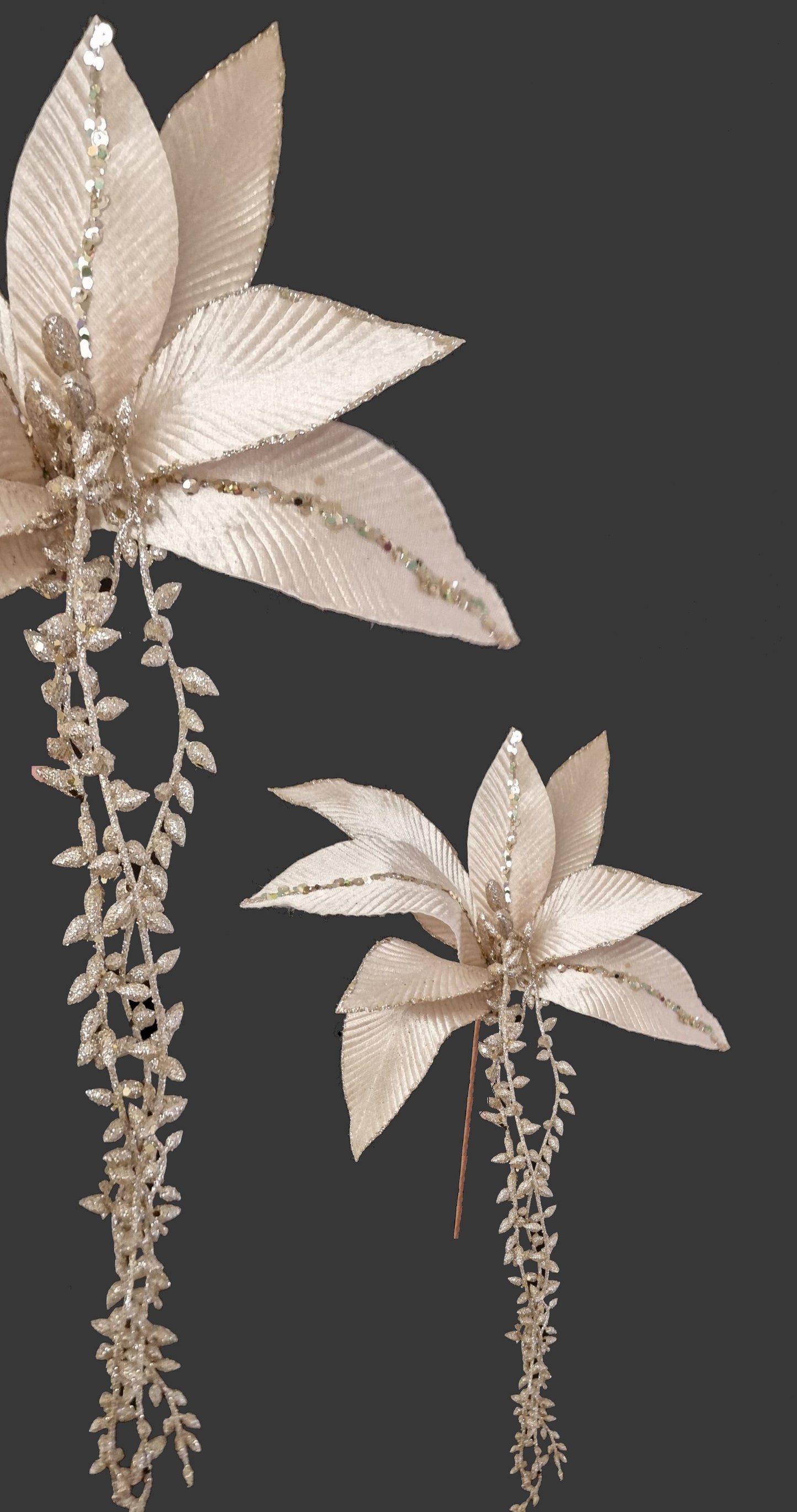 FLOR TECIDO BEGE E DOURADO