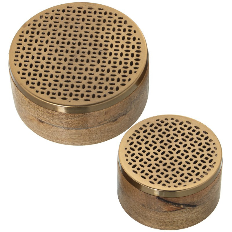 CAIXA REDONDA MADEIRA TAMPA DOURADA