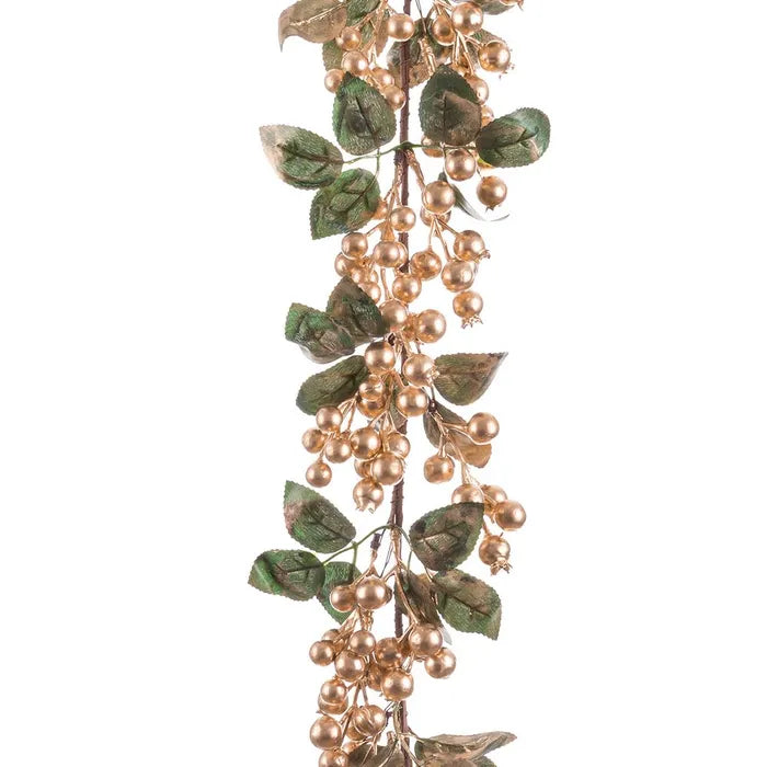 GUIRLANDA DE FOLHAS E AZEVINHO DOURADO – 15 X 130 CM