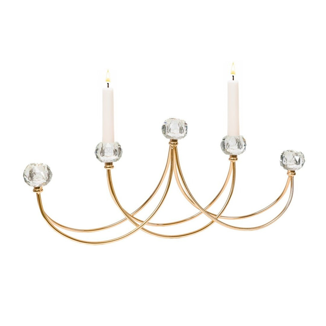 Candelabro 5 Velas em Metal Dourado e Vidro