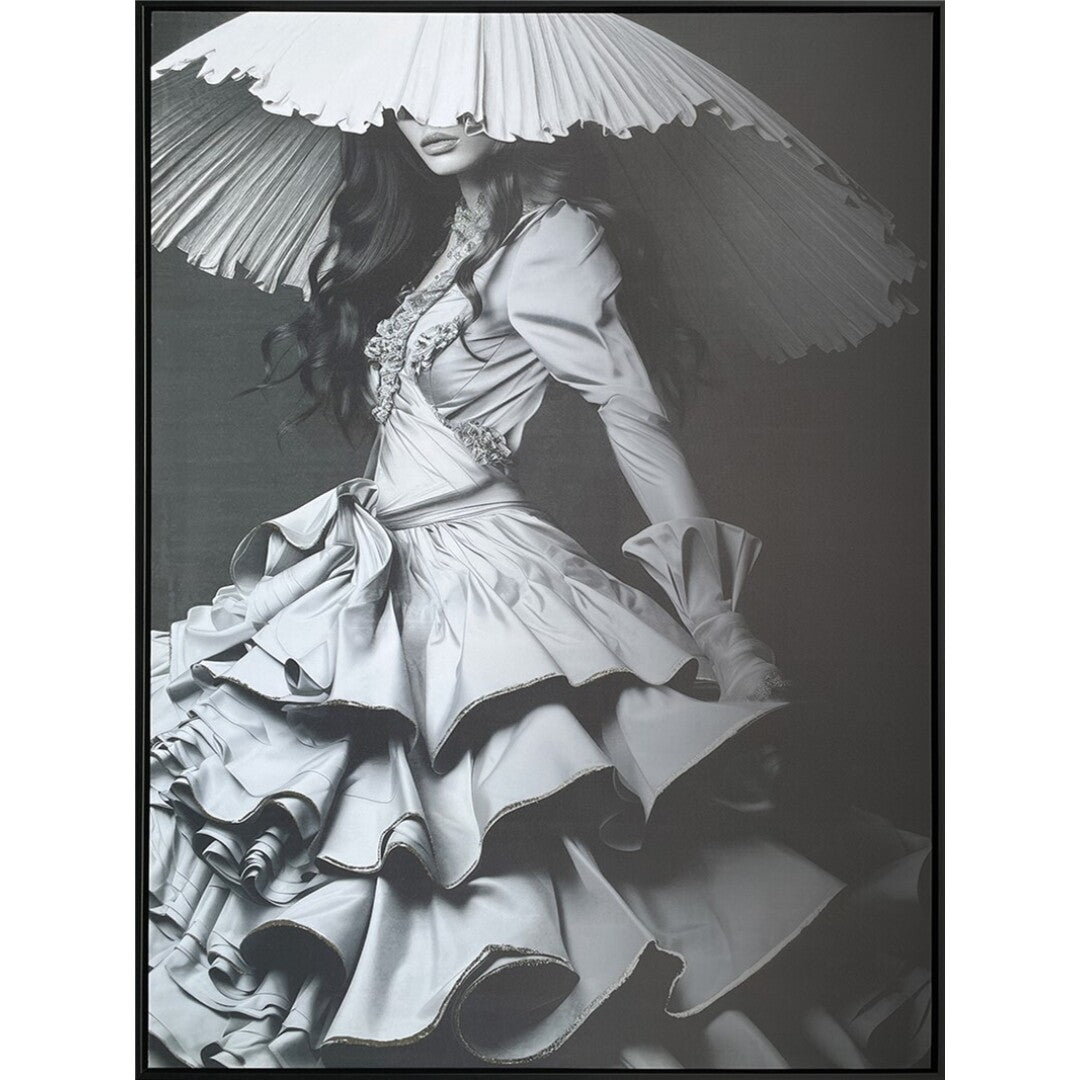 Quadro Dama em Papel Prata com Moldura