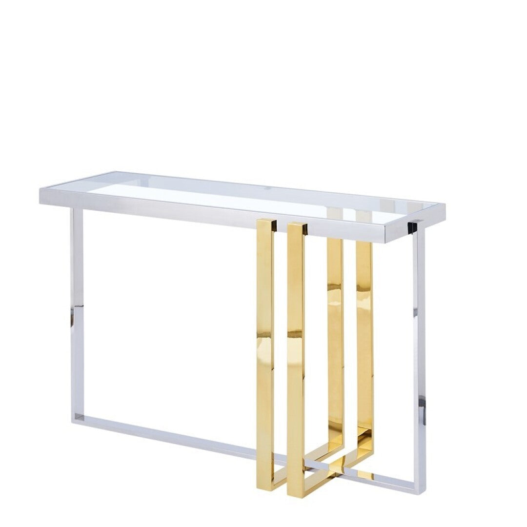 Consola em Aço Inoxidável Dourado e Vidro Temperado