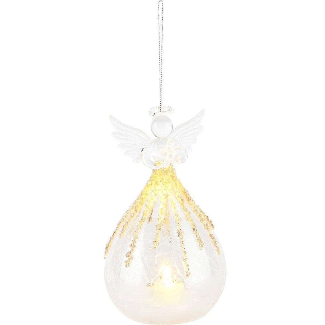 PENDENTE ANJO TRANSPARENTE E DOURADO - VIDRO, LED.
