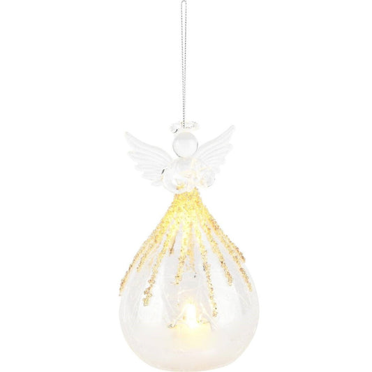 PENDENTE ANJO TRANSPARENTE E DOURADO - VIDRO, LED.
