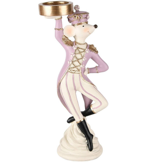 ESTATUETA RATO SUPORTE VELA - LILAS E DOURADO