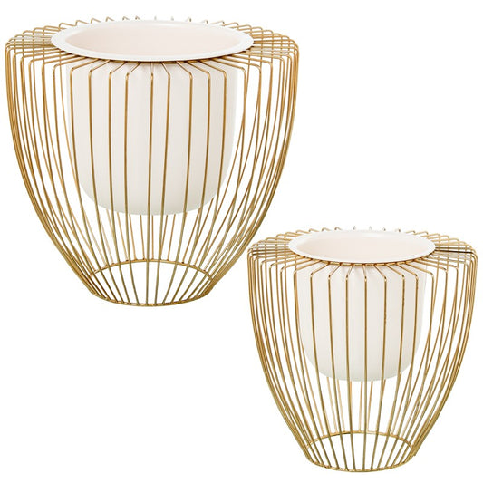 Conjunto de 2 Vasos em Metal Branco com Base Dourada – Elegância Moderna