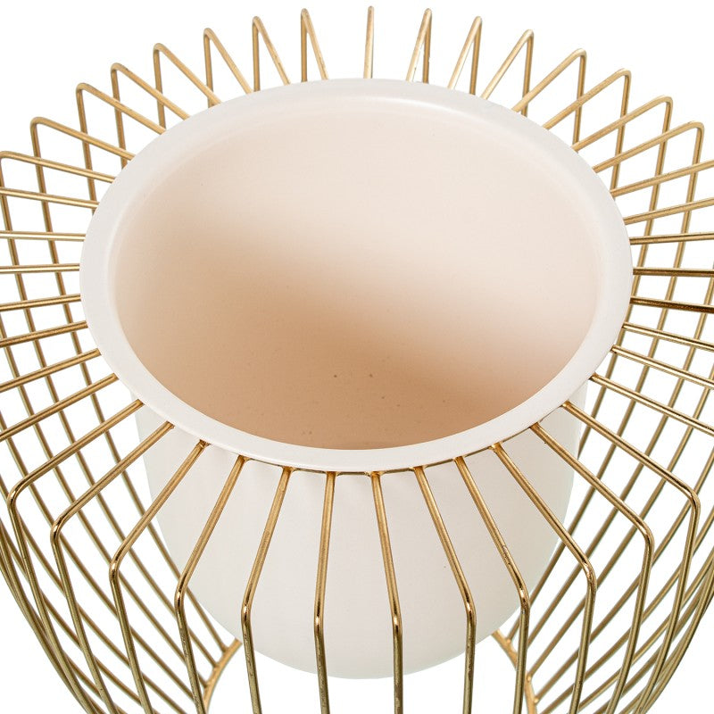 Conjunto de 2 Vasos em Metal Branco com Base Dourada – Elegância Moderna