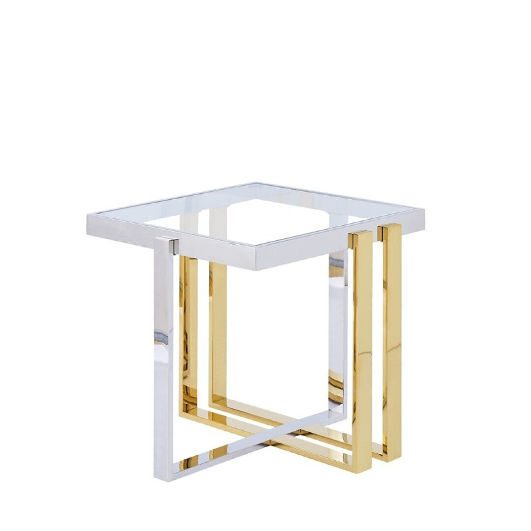 Mesa em Aço Inoxidável Dourado e Vidro Temperado